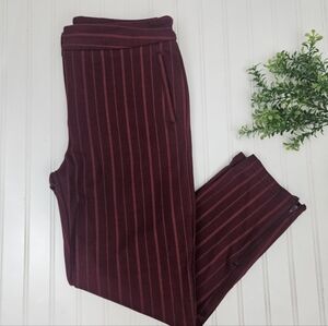 Betabrand Burgundy Pinstripe Ankle Zip Yoga Pants Stretch Comfy Career Wear XL